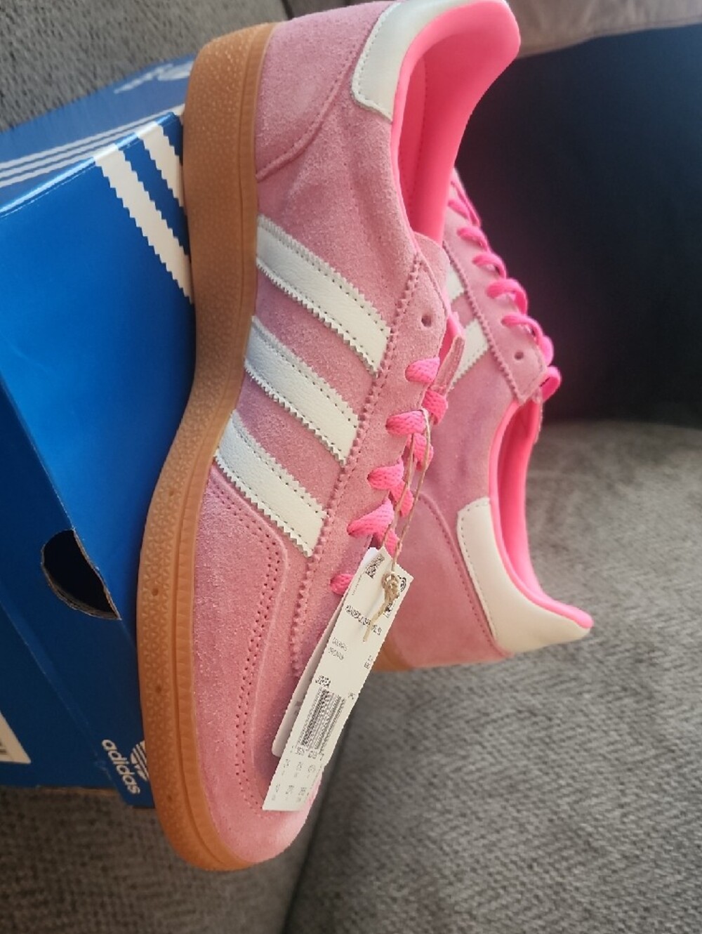 adidas Pink Suede Women's Sneakers with White Stripes - Picture 2 of 4
